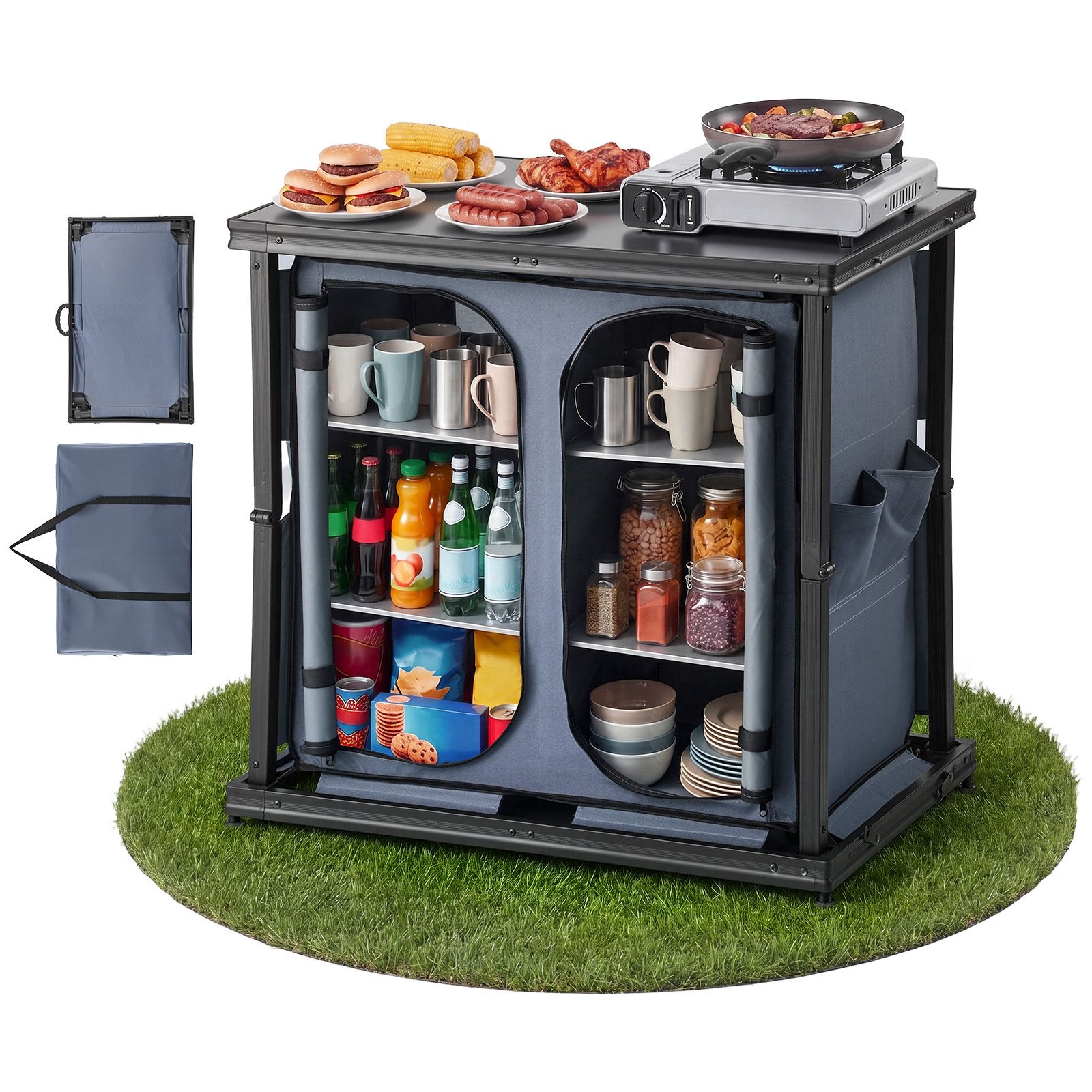 Camping Cooking Table With Storage - خزانة تخزين قابلة للطي للتخييم، طاولة