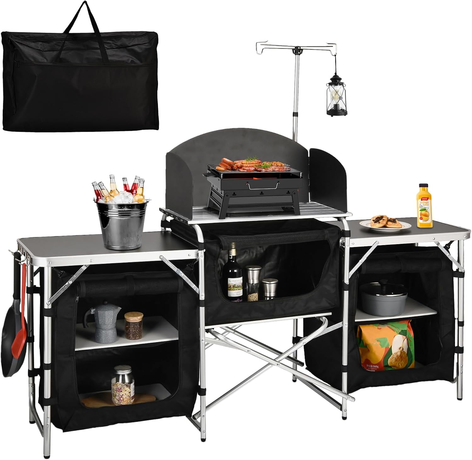 Camping Cooking Table With Storage - طاولة مطبخ قابلة للطي من الألومنيوم