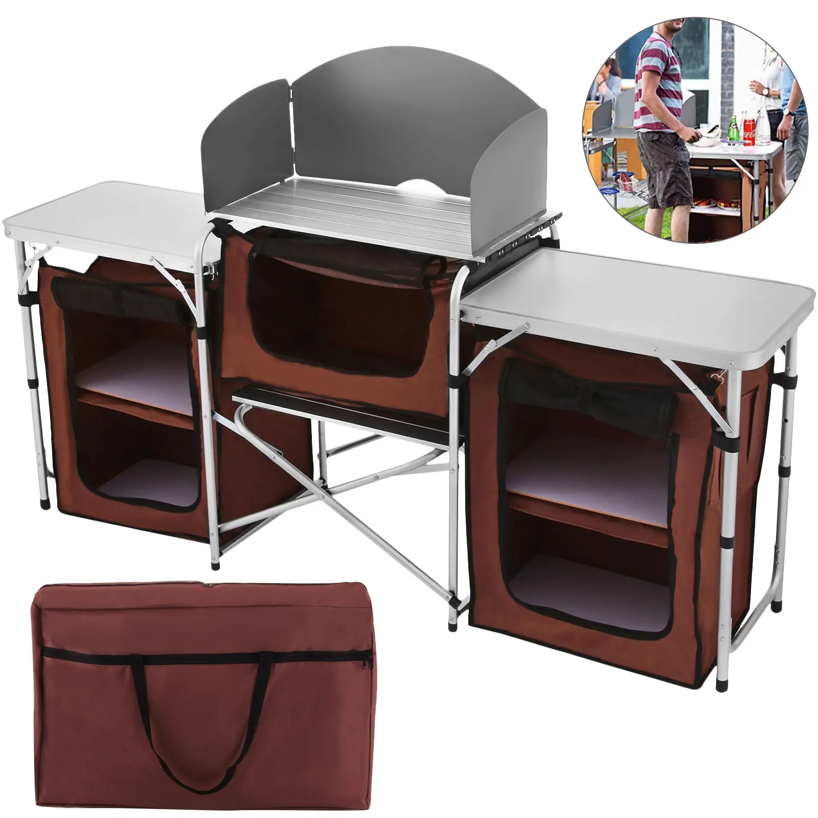 Camping Cooking Table With Storage - طاولة مطبخ قابلة للطي للتخييم في
