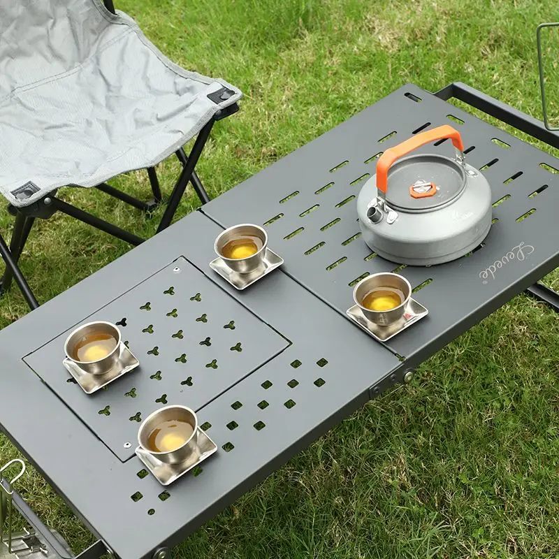 Camping Cooking Table With Storage - طاولة شبكية حديدية قابلة للطي محمولة