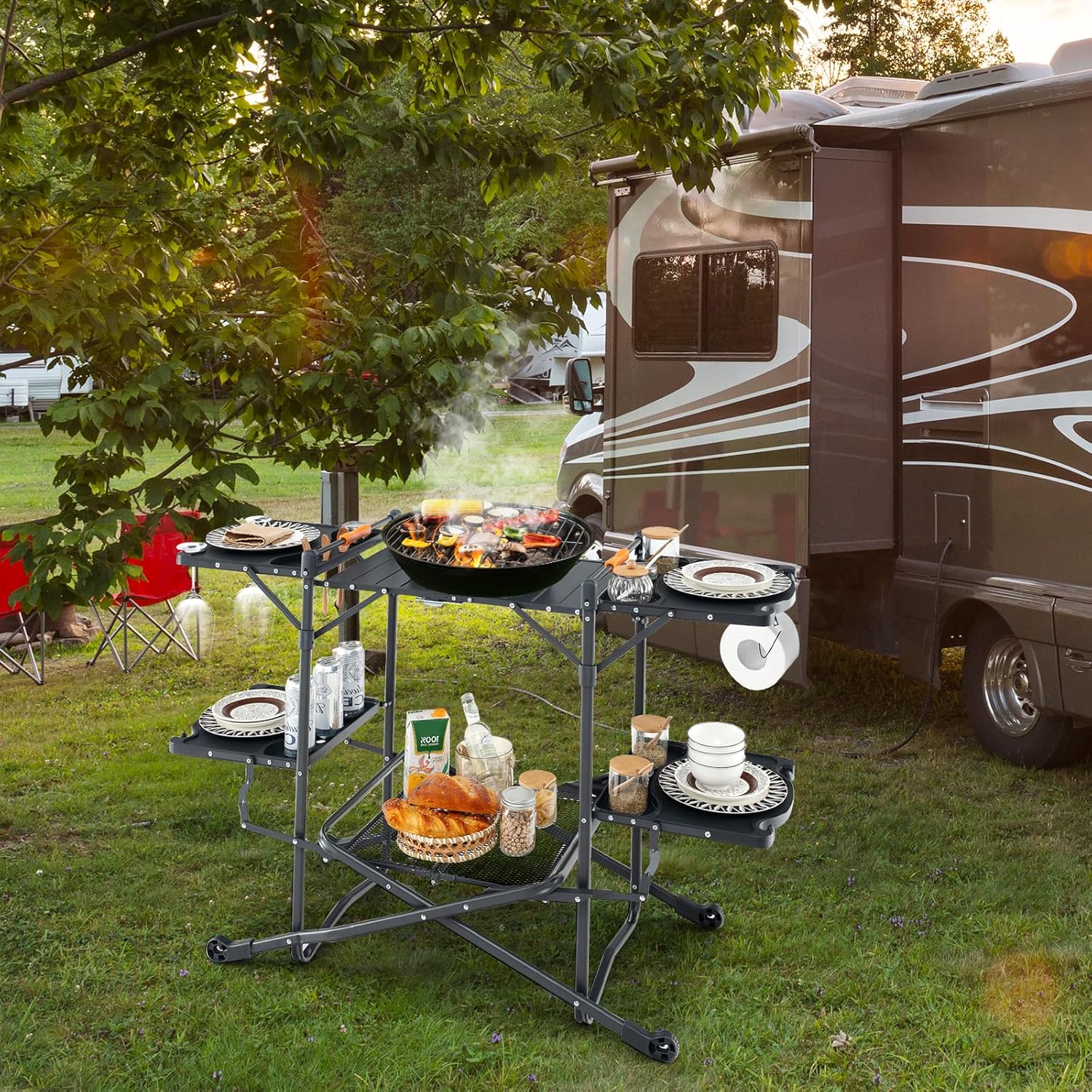 طاولة طهي محمولة للتخييم مع سط - مراجعة Camping Cooking Table With Storage وسعره