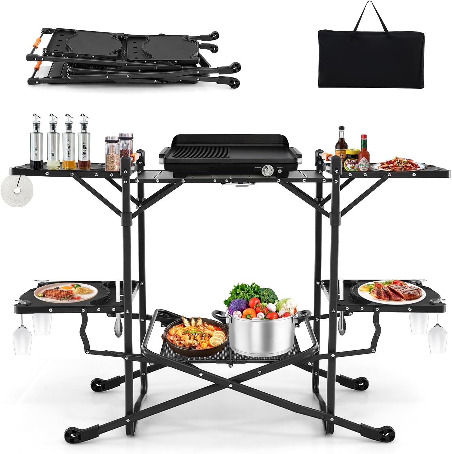 طاولة طهي محمولة قابلة للطي لل - مراجعة Camping Cooking Table With Storage وسعره