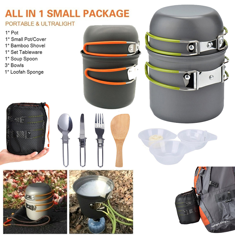 جديد التخييم وعاء المحمولة في  - مراجعة Camping Cooking Utensil Set وسعره