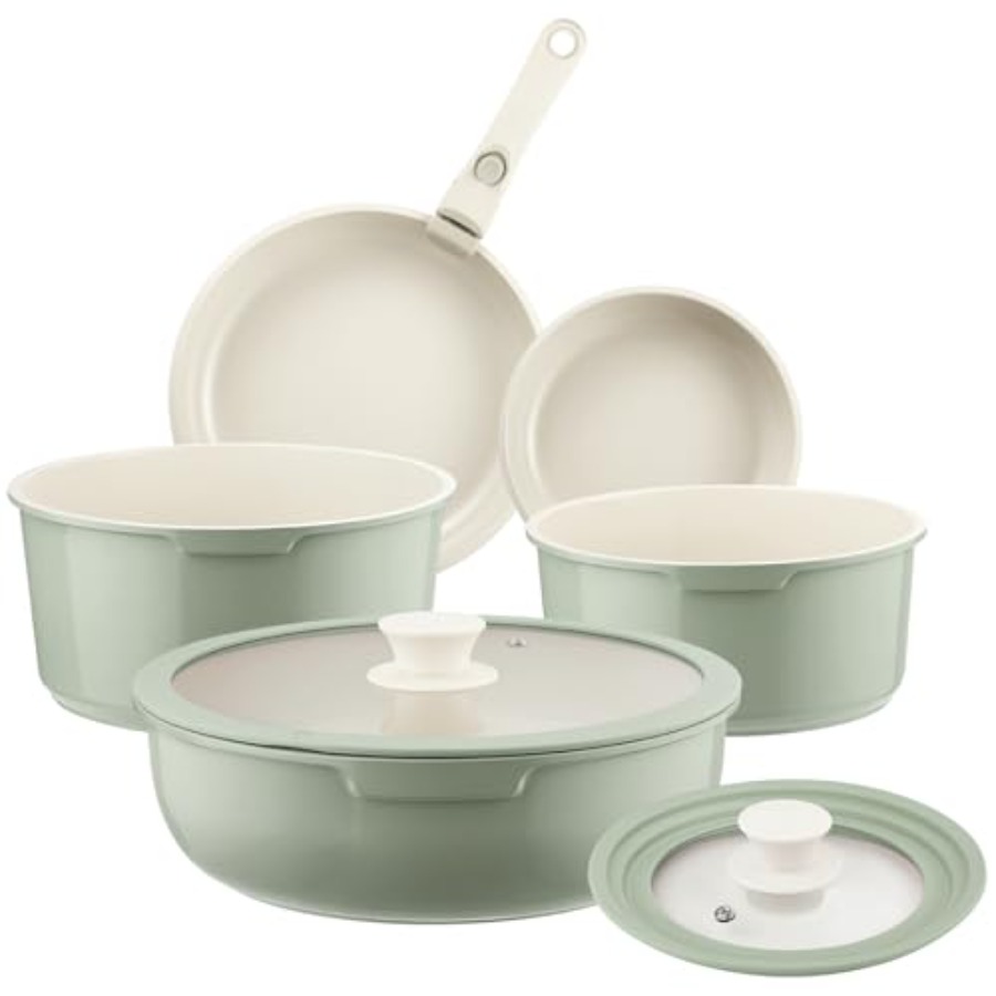 طقم أواني طهي سيراميك غير لاصق - مراجعة Camping Cooking Set Detachable Handle وسعره