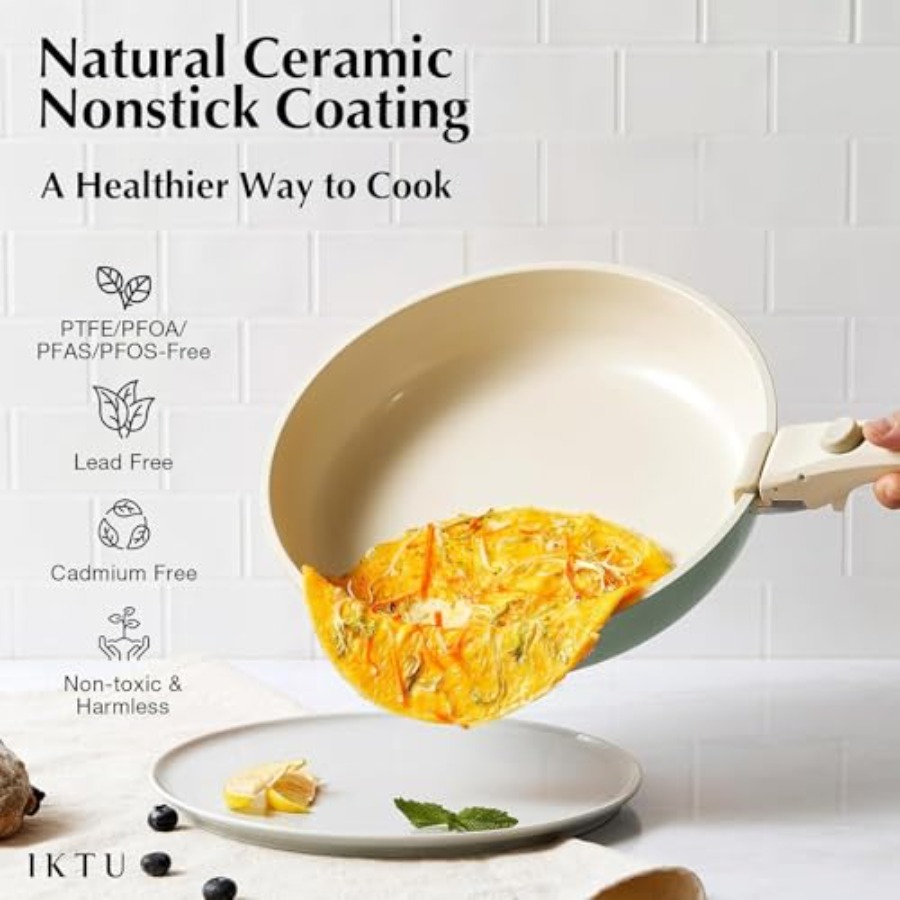 طقم أواني طهي سيراميك غير لاصق - مراجعة Camping Cooking Set Detachable Handle وسعره