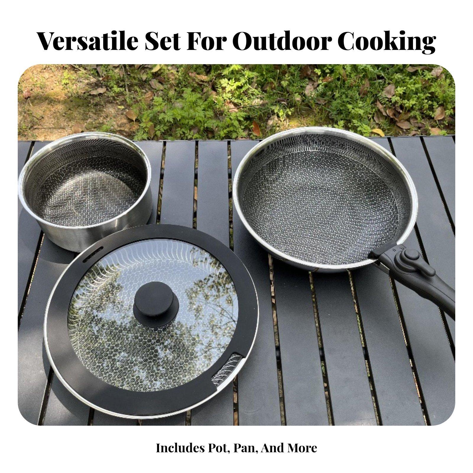 طقم أدوات طهي للتخييم من الفول - مراجعة Camping Cooking Set Detachable Handle وسعره