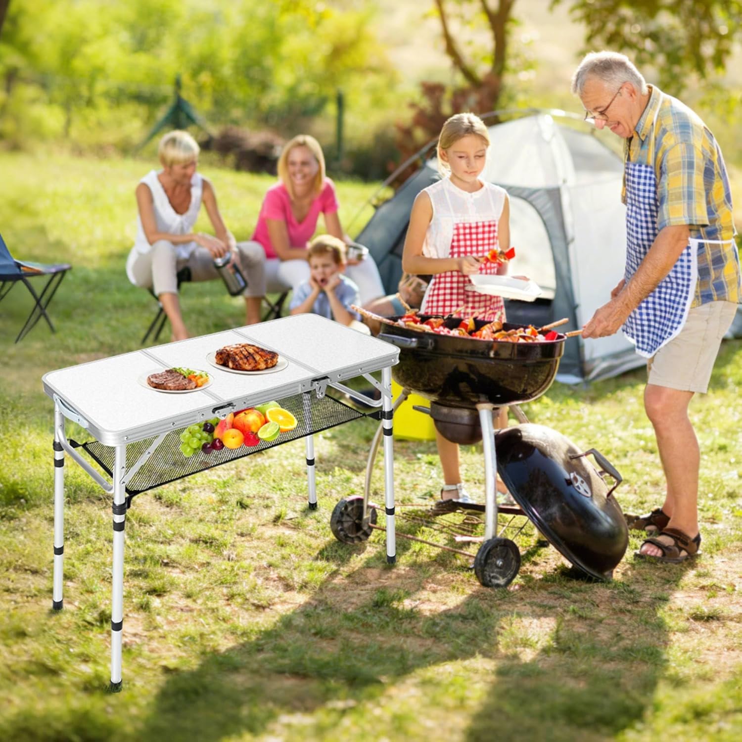طاولة تخييم قابلة للطي مع شبكة - مراجعة Camping Cooking Table With Storage وسعره