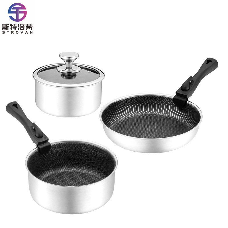 6 قطعة 3-ply الفولاذ المقاوم ل - مراجعة Camping Cooking Set Detachable Handle وسعره