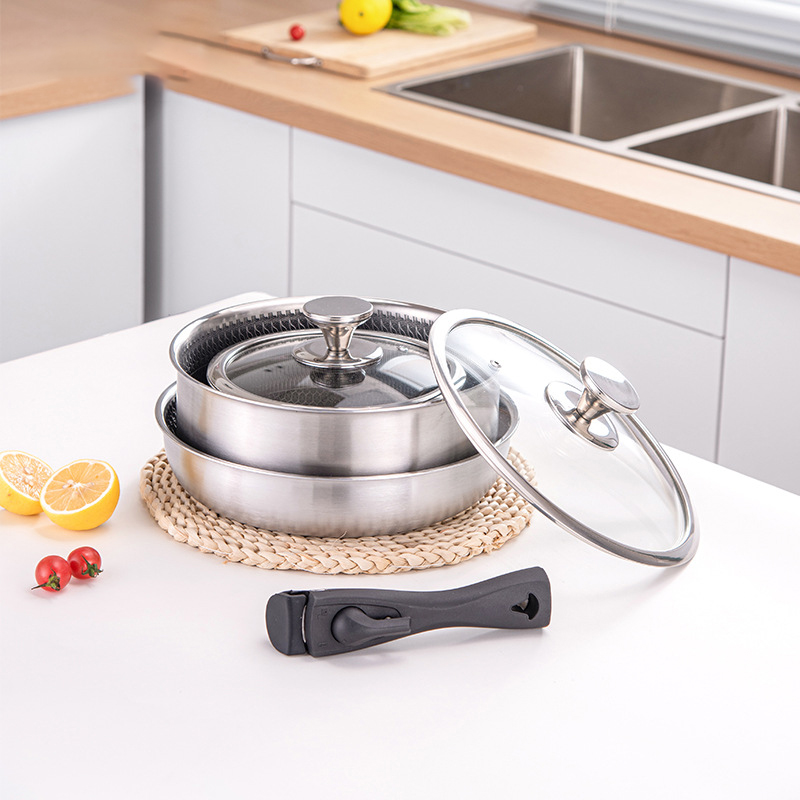 6 قطعة 3-ply الفولاذ المقاوم ل - مراجعة Camping Cooking Set Detachable Handle وسعره