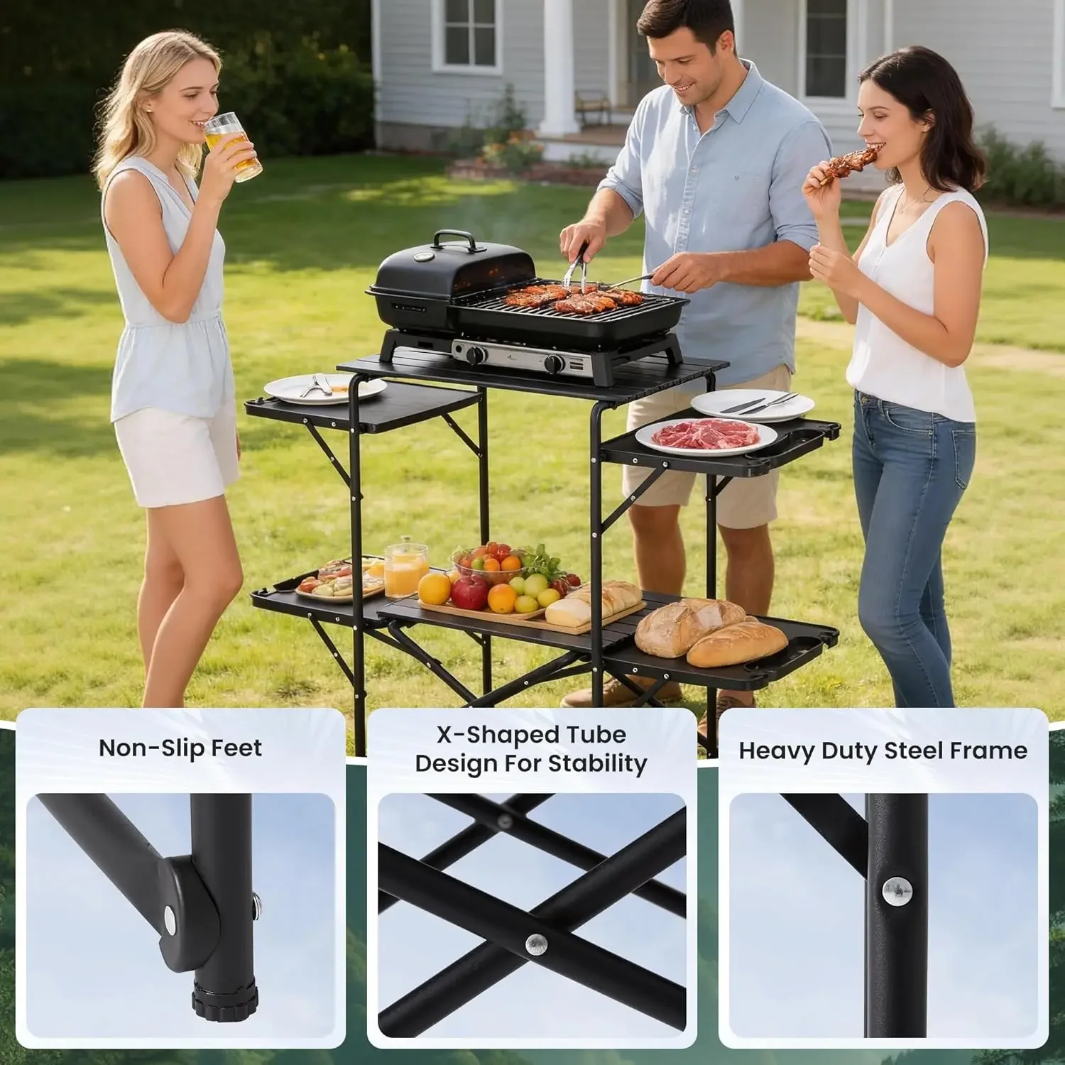طاولة مطبخ للتخييم قابلة للطي، - مراجعة Camping Cooking Table With Storage وسعره