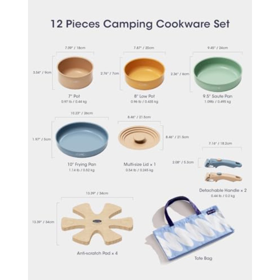 طقم أواني طهي سيراميك، قدور وم - مراجعة Camping Cooking Set Detachable Handle وسعره