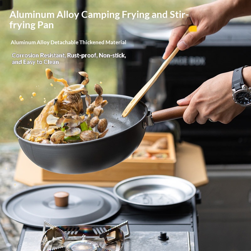 مقلاة ووك خارجية من سبائك الأل - مراجعة Camping Cooking Set Detachable Handle وسعره